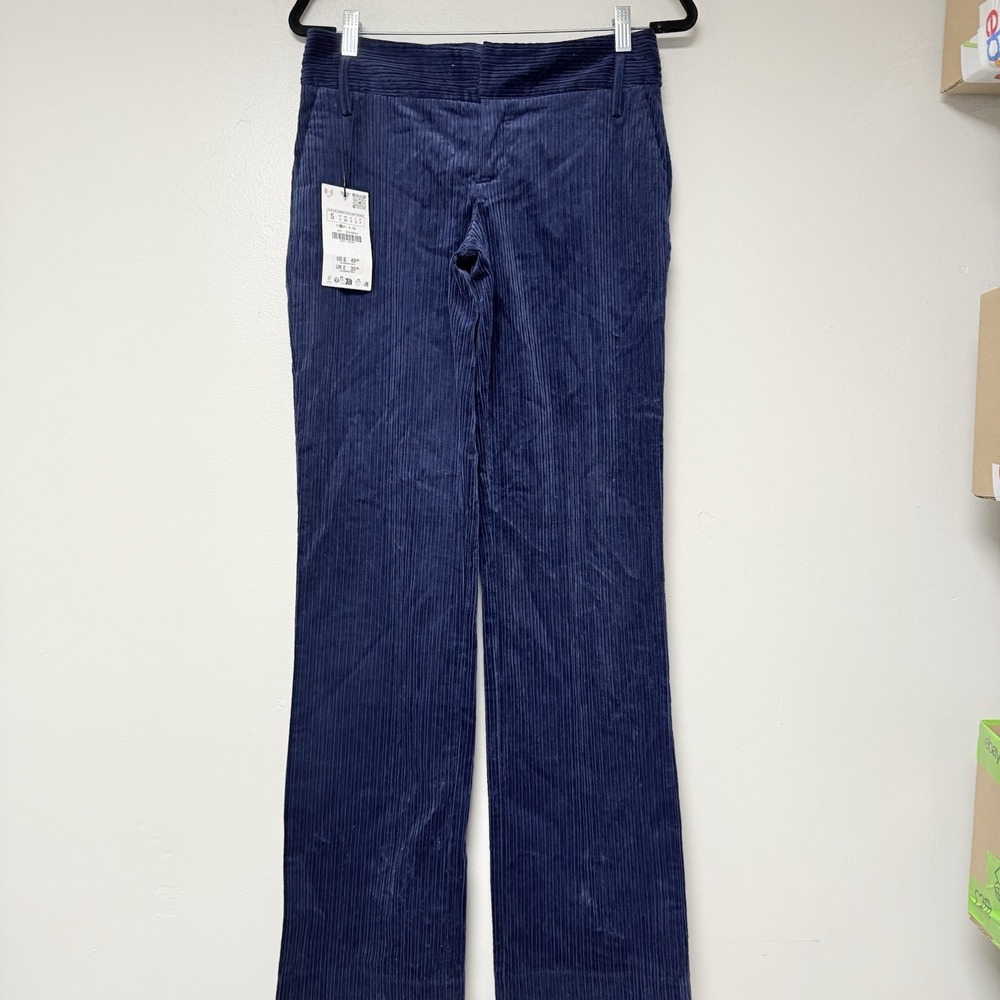 Zara Woman's Corduroy Pants Blue Size S Straight Leg Soft Casual Trousers‎
